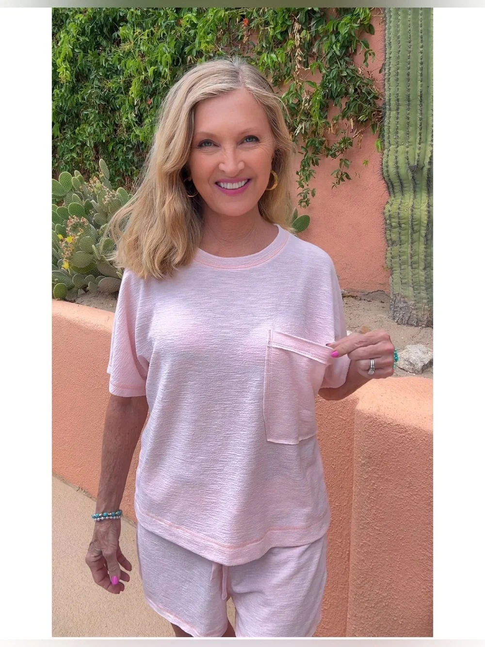NWT Pink Loungewear Jammie Coverup Short Set - Pocket Tee & Drawstring Shorts-S - Picture 6 of 14
